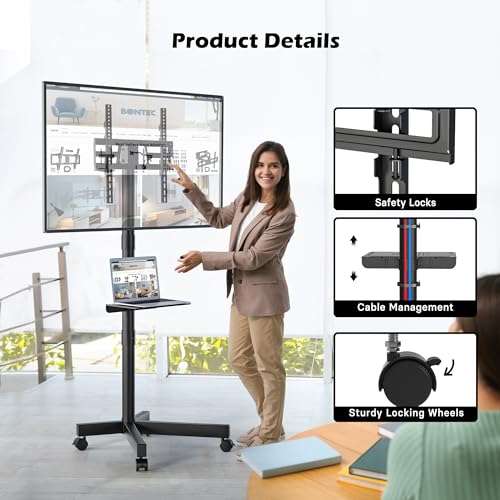 Minimalist BONTEC Rolling TV Stand with Tilt, Mobile
